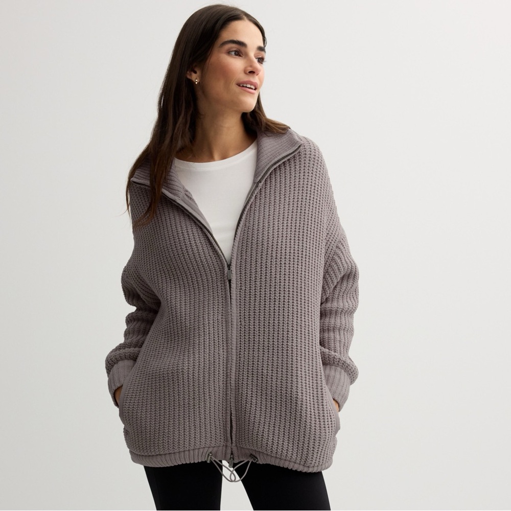 ✨NEW✨ FLX Chenille Zip-Up Commuter Cardigan Sweater in Mauve Sand L